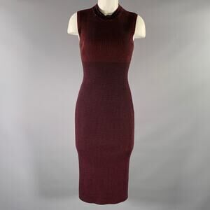 VICTORIA BECKHAM Size S Burgundy Navy Viscose Linen BodyCon Mid-Calf Dress